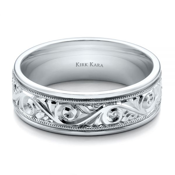  Platinum Hand Engraved Men's Wedding Band - Kirk Kara - Flat View -  100671