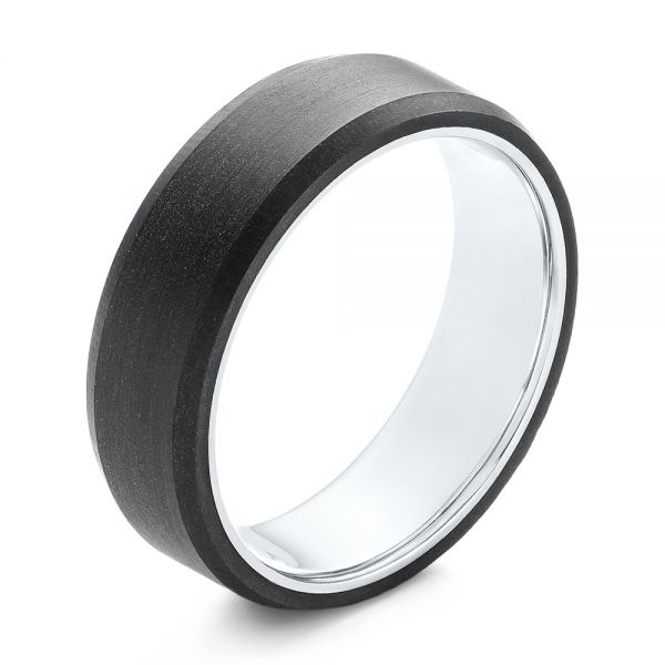 Matte Carbon Fiber and White Gold Wedding Band - Image