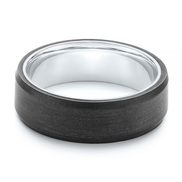 14k White Gold Matte Carbon Fiber Wedding Band - Flat View -  105525