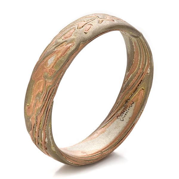 Men's Etched Mokume Band - Three-Quarter View -  100522