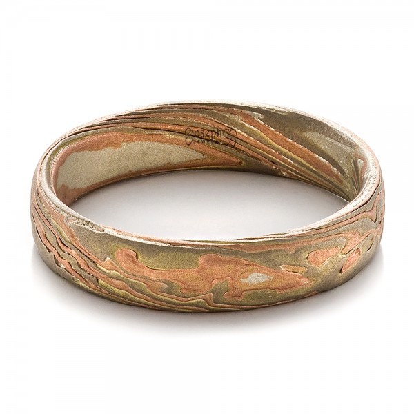 Men's Etched Mokume Band - Flat View -  100522