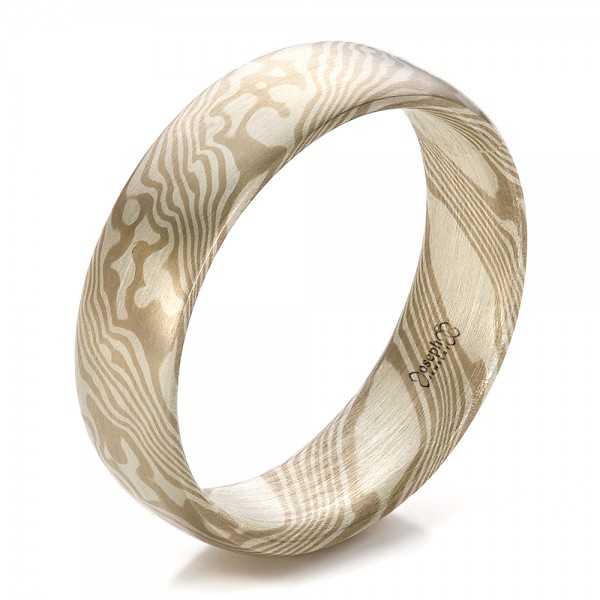 Men's Mokume Half Round Band - Three-Quarter View -  100523