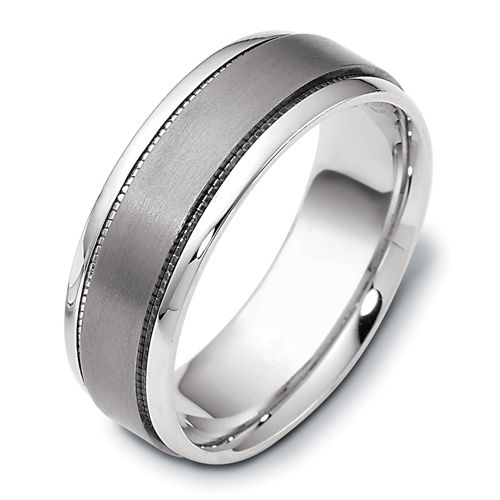 Men's 14k White Gold and Titanium Band - Image