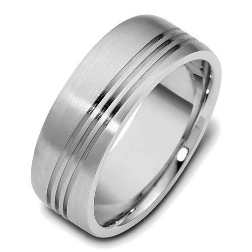 18k White Gold Men's Band 8mm - Three-Quarter View -  420