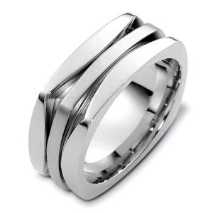 18k White Gold Men's Band - Three-Quarter View -  340