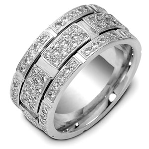 Men's 18k White Gold and Diamond Band - front perspective