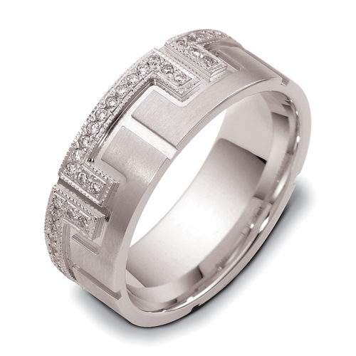 Men's 18k White Gold and Diamond Band - front perspective