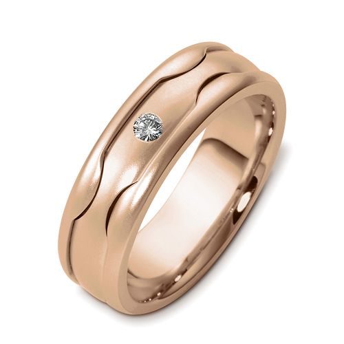 18k Rose Gold 18k Rose Gold Men's Diamond Band - Three-Quarter View -  455