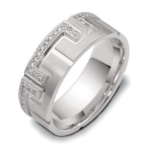 Men's 18k White Gold and Diamond Band - Image