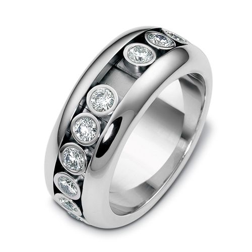 14k White Gold 14k White Gold Men's Diamond Band - Three-Quarter View -  454