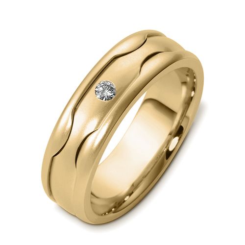 18k Yellow Gold 18k Yellow Gold Men's Diamond Band - Three-Quarter View - 455