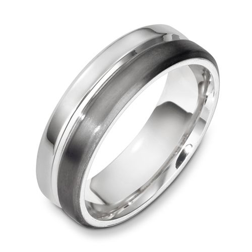 Men's 18k White Gold and Titanium Band - Image