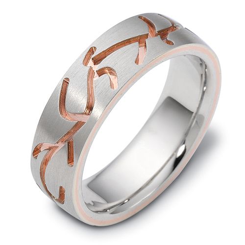 Men's 18k White and Rose Gold Band - Image