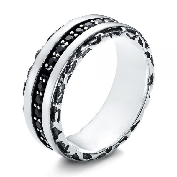 Men's Black And White Sterling Silver Band - Image