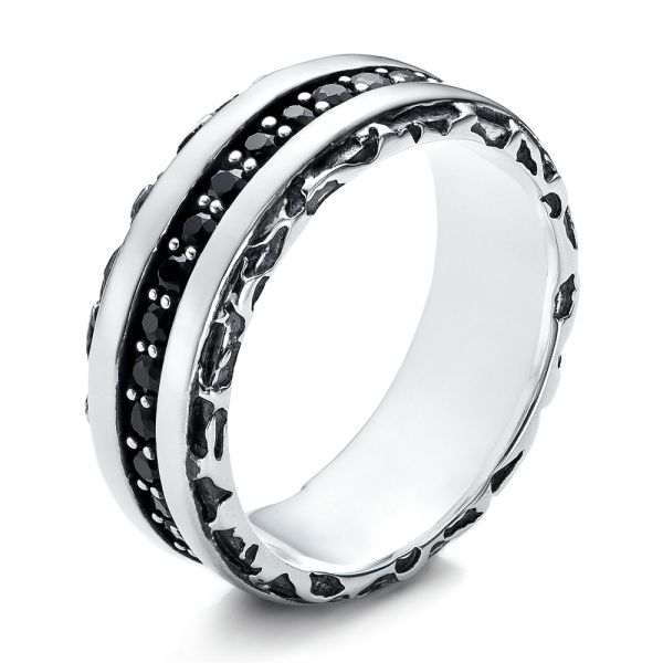 Men's Black And White Sterling Silver Band - Three-Quarter View -  101180