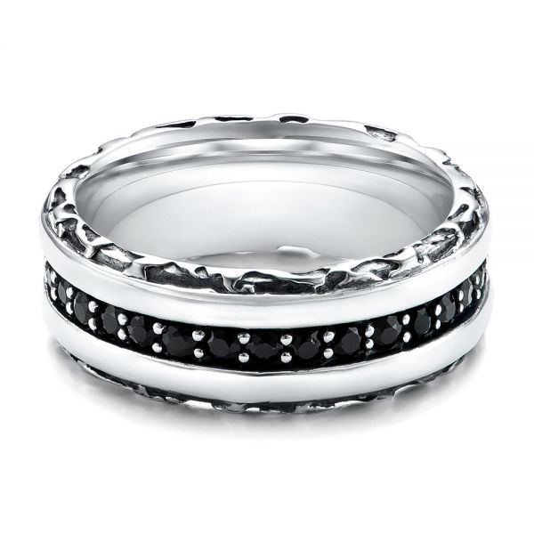 Men's Black And White Sterling Silver Band - Flat View -  101180