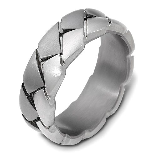 Men's Braided 18k White Gold and Titanium Band - Image