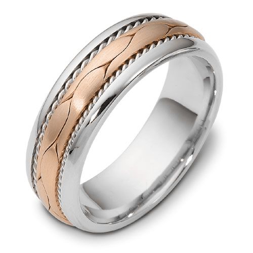  18K Gold And 14k Rose Gold 18K Gold And 14k Rose Gold Men's Braided Two-tone Band - Three-Quarter View -  314