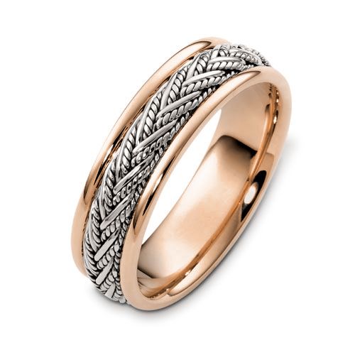14k Rose Gold And Platinum Men's Braided Two-tone Band