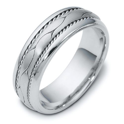  Platinum And Platinum Platinum And Platinum Men's Braided Two-tone Band - Three-Quarter View -  314