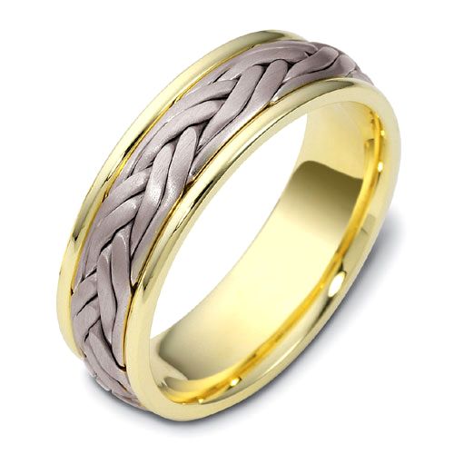  14K Gold Men's Braided Two-tone Band - Three-Quarter View -  301