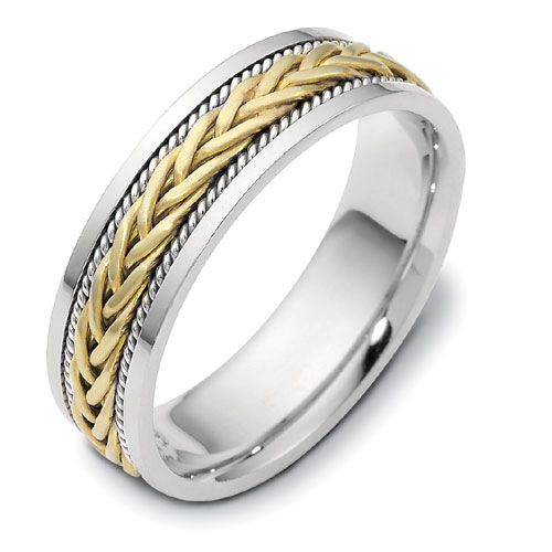  18K Gold And 18k Yellow Gold Men's Braided Two-tone Band - Three-Quarter View -  306