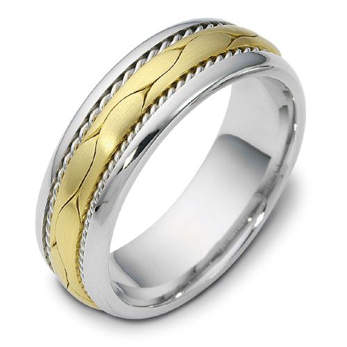  18K Gold And 18k Yellow Gold Men's Braided Two-tone Band - Three-Quarter View -  314