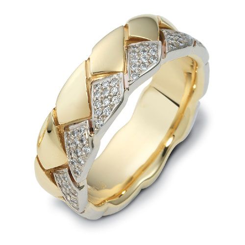 Men's Braided Two-Tone Gold and Diamond Band - Image