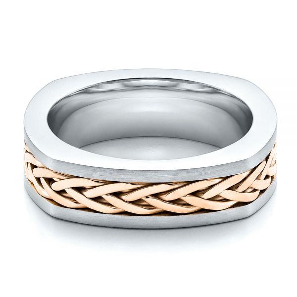 18k Rose Gold 18k Rose Gold Men's Braided Two-tone Wedding Band - Flat View - 100121