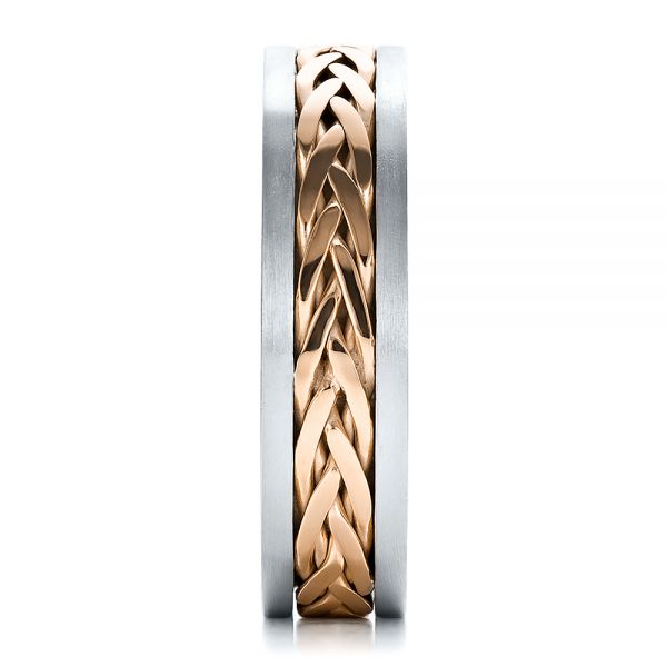 18k Rose Gold 18k Rose Gold Men's Braided Two-tone Wedding Band - Side View - 100121
