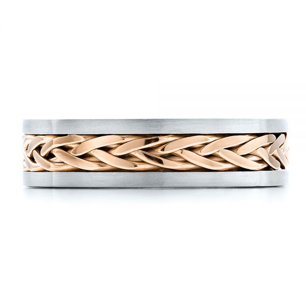 18k Rose Gold 18k Rose Gold Men's Braided Two-tone Wedding Band - Top View - 100121