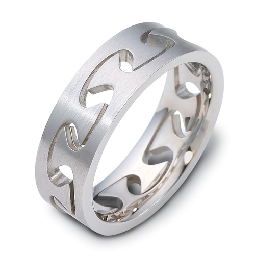 Men's Brushed 18k White Gold Band - front perspective