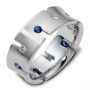 14k White Gold 14k White Gold Men's Brushed Diamond And Sapphire Band - Three-Quarter View -  463 - Thumbnail