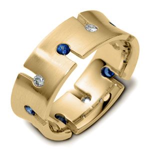 Men's Brushed 18k White Gold, Diamond and Sapphire Band - Image