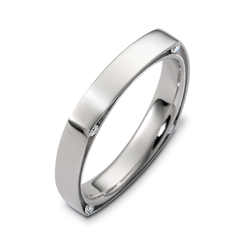 Men's Brushed 18k White Gold and Diamond Band - front perspective