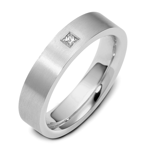  Men s  Brushed  18k White  Gold  and Diamond Band 457 