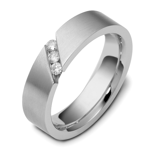  Men s  Brushed  18k White  Gold  and Diamond Band 470 