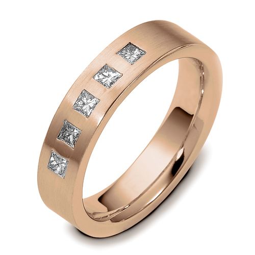 18k Rose Gold 18k Rose Gold Men's Brushed Diamond Band - Three-Quarter View -  458