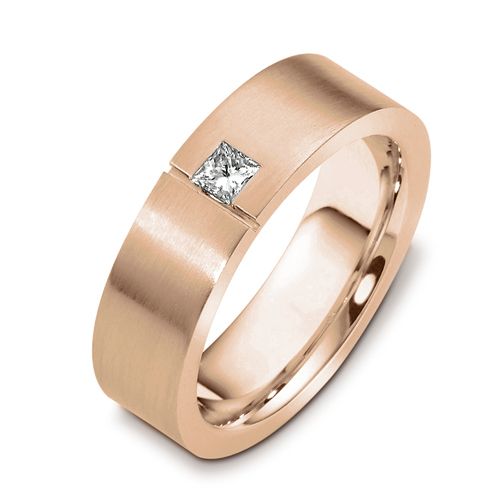 18k Rose Gold 18k Rose Gold Men's Brushed Diamond Band - Three-Quarter View -  470