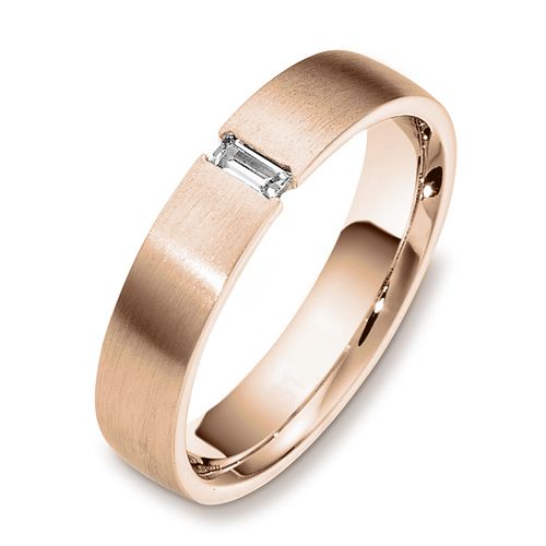 14k Rose Gold 14k Rose Gold Men's Brushed Diamond Band - Three-Quarter View -  479