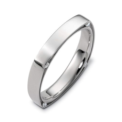 Men's Brushed 18k White Gold and Diamond Band - Image