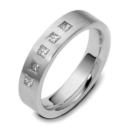 Men's Brushed 18k White Gold and Diamond Band - Image