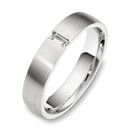 Men's Brushed 18k White Gold and Diamond Band - Image