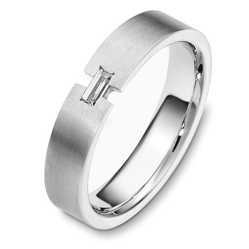 14k White Gold 14k White Gold Men's Brushed Diamond Band - Three-Quarter View -  481