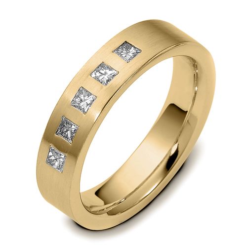 14k Yellow Gold 14k Yellow Gold Men's Brushed Diamond Band - Three-Quarter View -  458