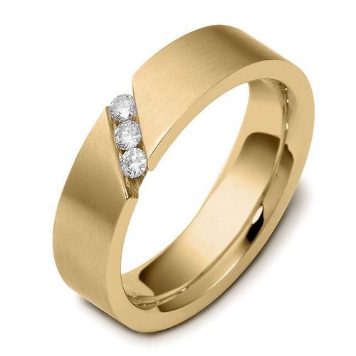 18k Yellow Gold 18k Yellow Gold Men's Brushed Diamond Band - Three-Quarter View -  461