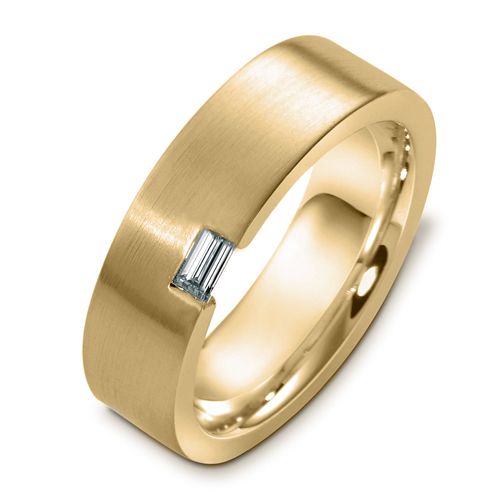 18k Yellow Gold 18k Yellow Gold Men's Brushed Diamond Band - Three-Quarter View -  469