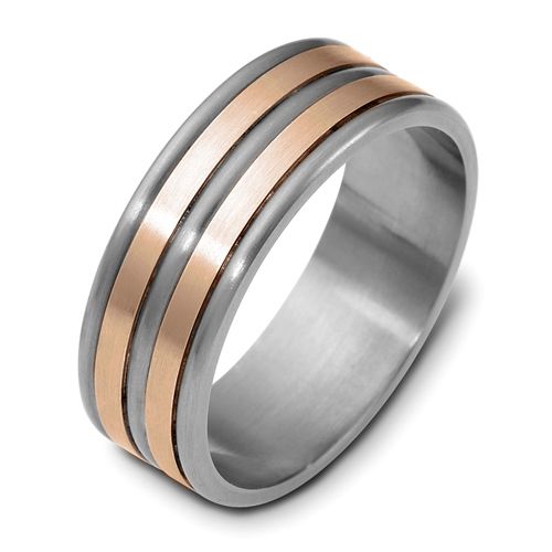 Men's Brushed 18k White Gold and Titanium Band - Image