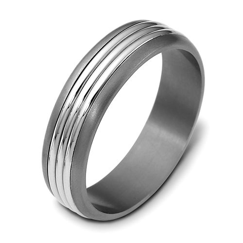 Men's Brushed 18k White Gold and Titanium Band - Image