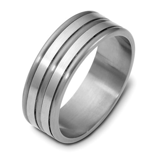 Men's Brushed 18k White Gold and Titanium Band - Image